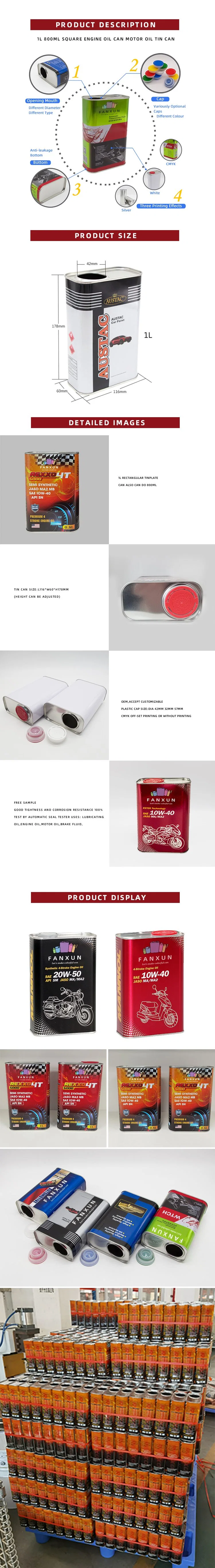 Square Metal Tin Can Customized Engine Oil Can Packaging 1L Square Lubricants Oil Tin Can